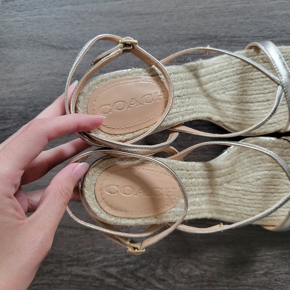 Coach Gold Platinum Champagne Kaia Espadrille Open Toe Heels NWOB Size 8 - Picture 7 of 12